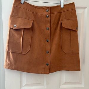Joe Fresh tan brown faux suede button front skirt size 12 with pockets
